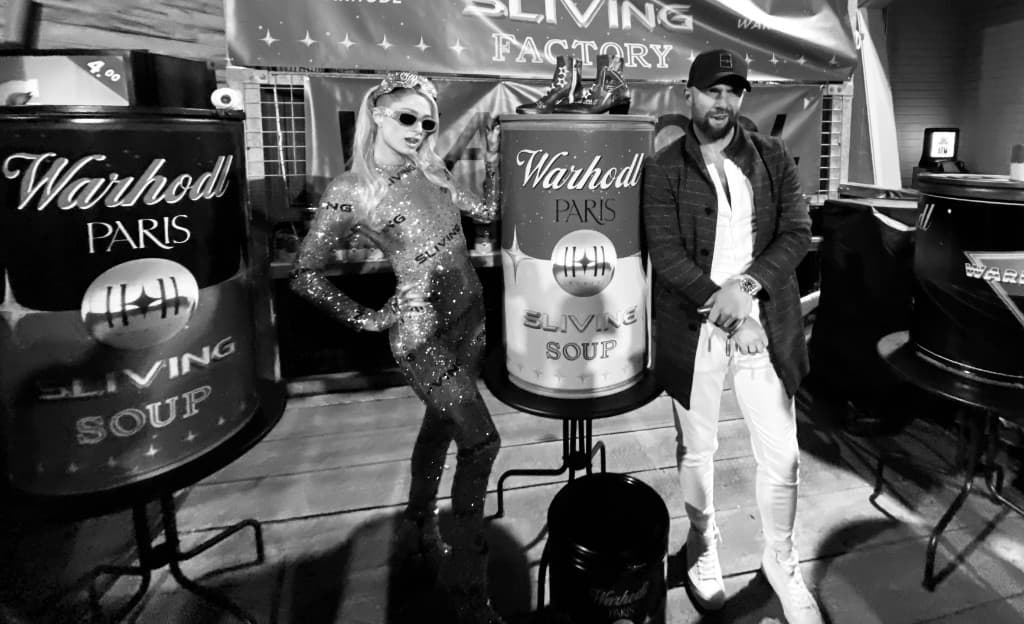 Taylor Good with Paris Hilton at the Sliving Factory — WARHODL collaboration
